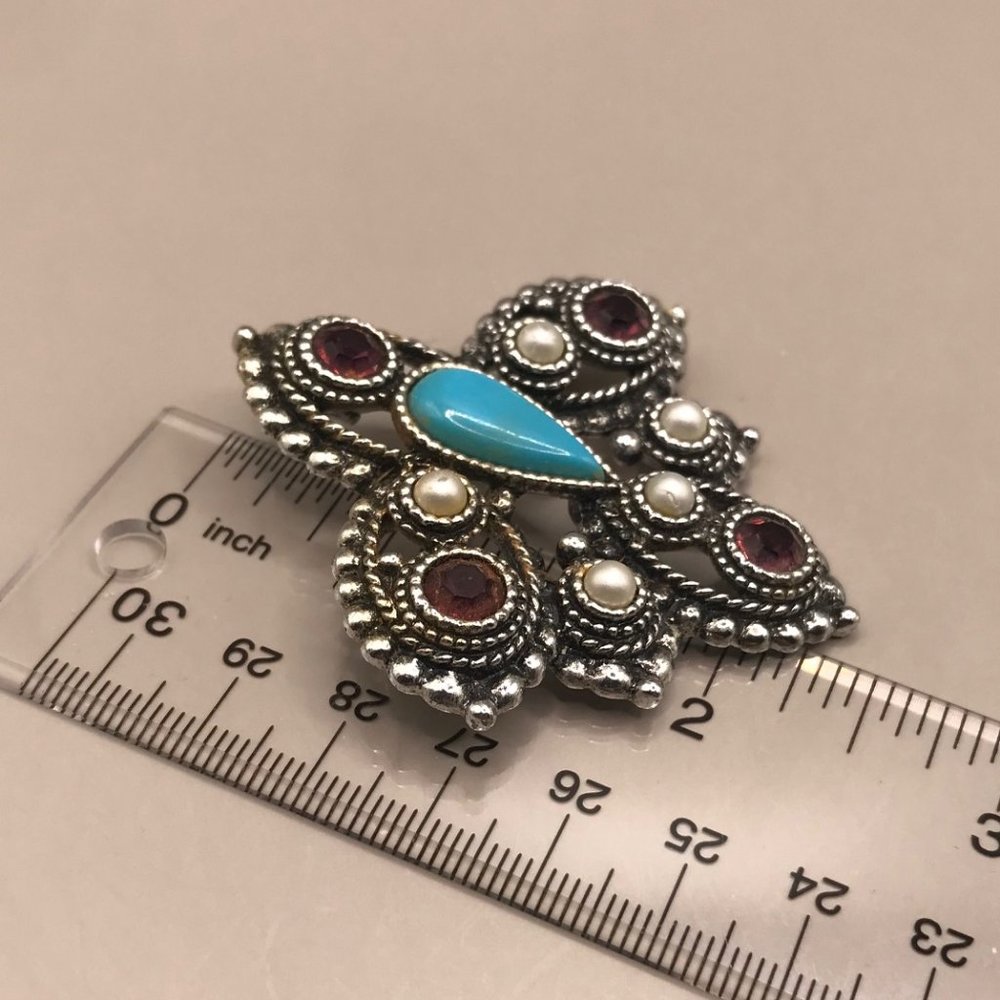 Vintage Sarah Coventry Silver-Tone Imperial 1970's Brooch Pendant - Picture 6 of 7